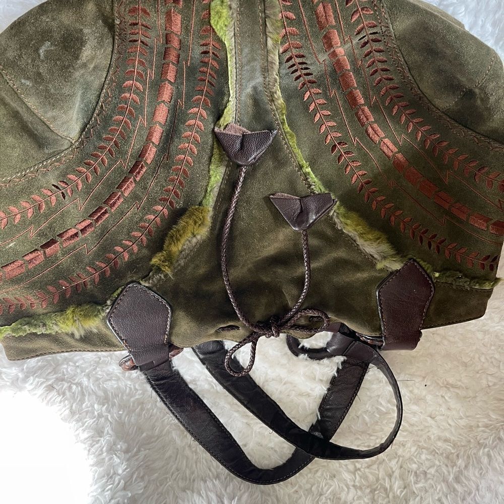 Maxx New York Hobo satchel leather suede olive green brown strap & embro… - Picture 8 of 15